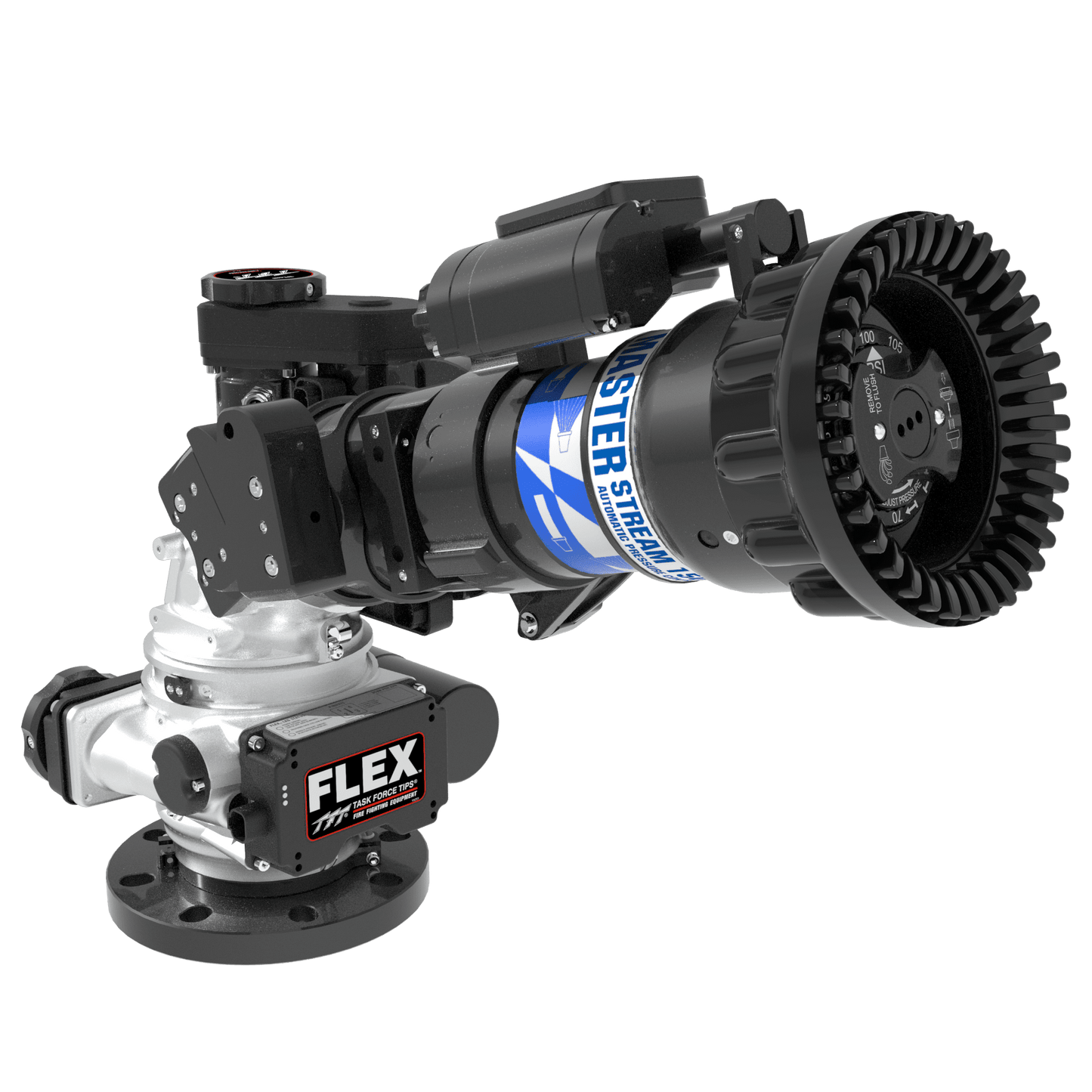 Task Force Tips Flex RC 2000 GPM (7600 LPM) Monitor, Aerial Platform – 4″ (100 mm) ANSI 150/DN100 PN16 Rigid Flange Inlet, 3.5″ (90 mm) NHM Rigid Outlet, 12/24 VDC Acc. Power, J1939 CAN Bus, Silver