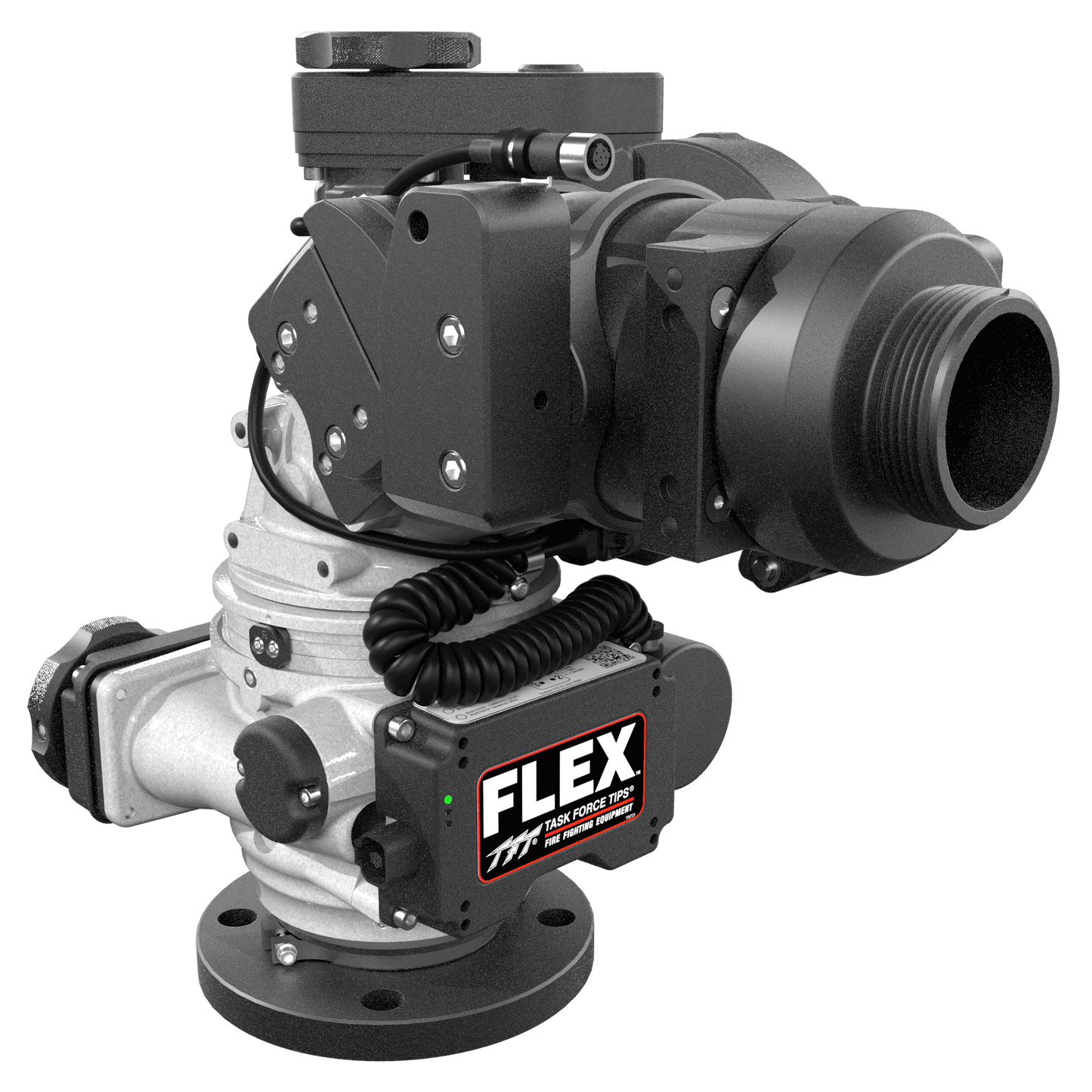 Task Force Tips Flex RC 1250 GPM (4500 LPM) Monitor, Standard – 3″ (75 mm) ANSI 150/DN100 PN16 Rigid Flange Inlet, 2.5″ (65 mm) NHM Rigid Outlet, 12/24 VDC Acc. Power, J1939 CAN Bus, Silver