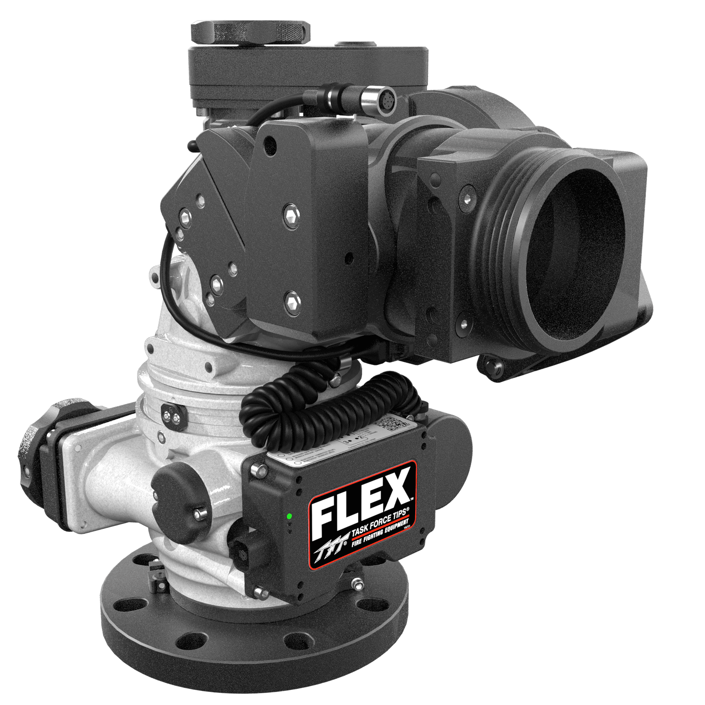 Task Force Tips Flex RC 2000 GPM (7600 LPM) Monitor, Standard – 4″ (100 mm) ANSI 150/DN100 PN16 Rigid Flange Inlet, 3.5″ (90 mm) NHM Rigid Outlet, 12/24 VDC Acc. Power, J1939 CAN Bus, Silver