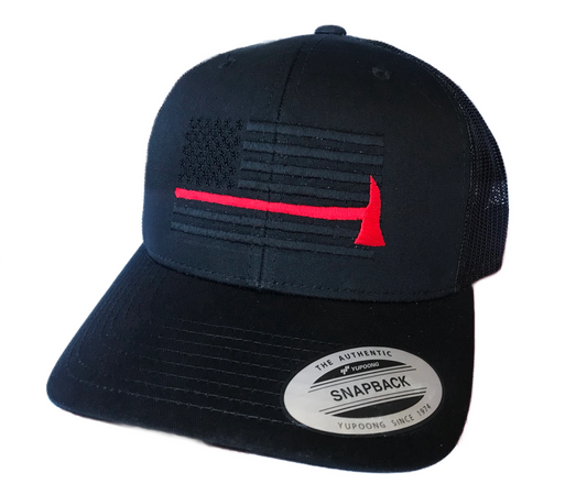 Black Thin Red Line Axe Fire Fighter Hat